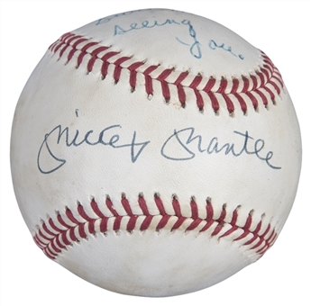 Mickey Mantle Single Signed OAL Brown Baseball With "Hi OPal, Sure Miss Seeing You." Inscription (Beckett)